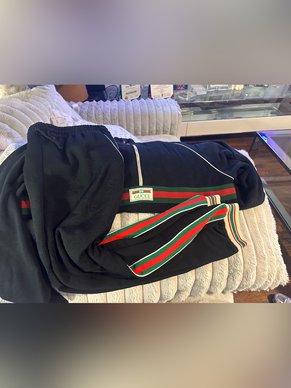 Gucci Black Hoodie & pants (joggers) with Red & Green Web Stripe